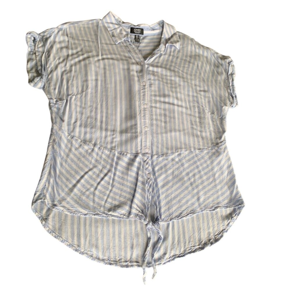 Jones New York Signature Striped Button-Up Shirt Tie Front Womens Size Large